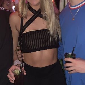 Black cross neck crop top urban outfitters